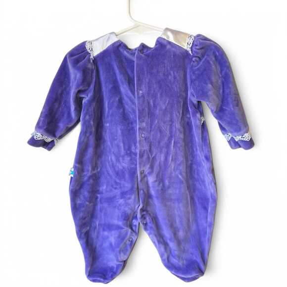 Vintage Baby Velour Romper Size 6M Purple Lace Collar Little Me - Picture 5 of 7